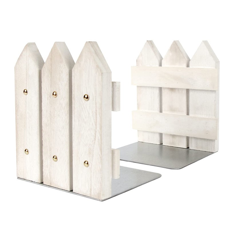 J JACKCUBE DESIGN White Rustic Wood Bookends Set of 2, Decorative Farmhouse Bookend for Heavy Books Magazine DVD on Desk Table Shelf - MK708A - Image 1